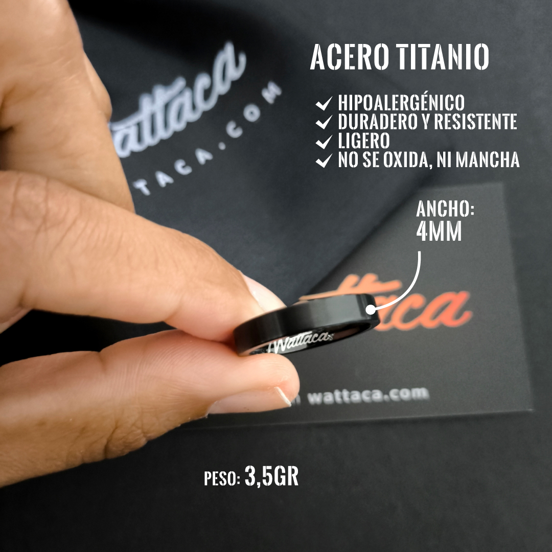 Anillo Black Minimalista Acero Titanio 4mm - Imagen 3