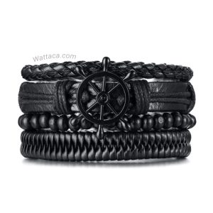 Pack Náutico pulseras cuero madera 4X