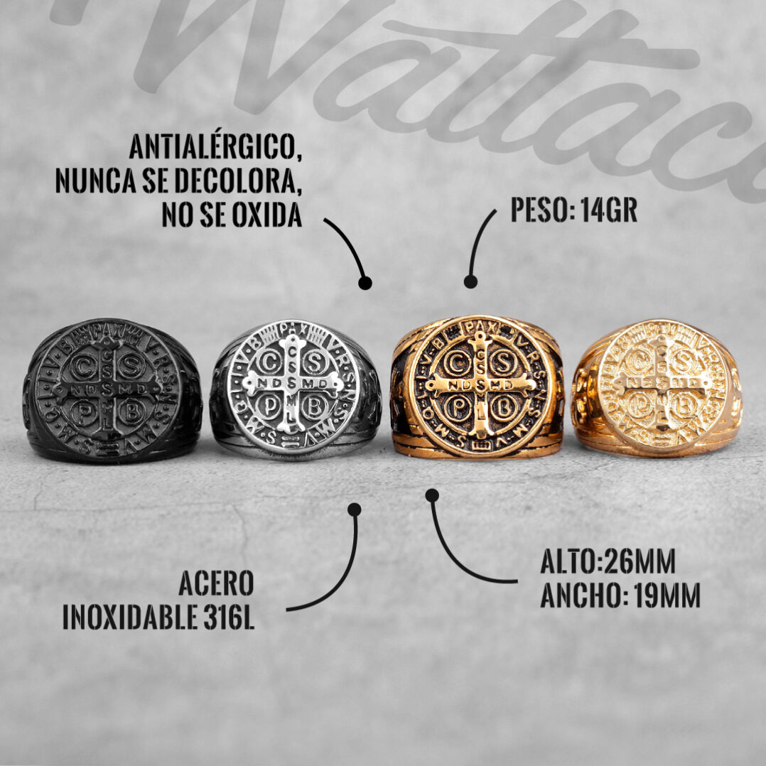 Anillo San Benito Abad Black Acero Premium 316L - Imagen 3