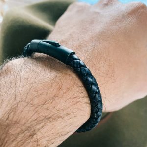 Pulsera Cuero Genuino Trenzado Negro