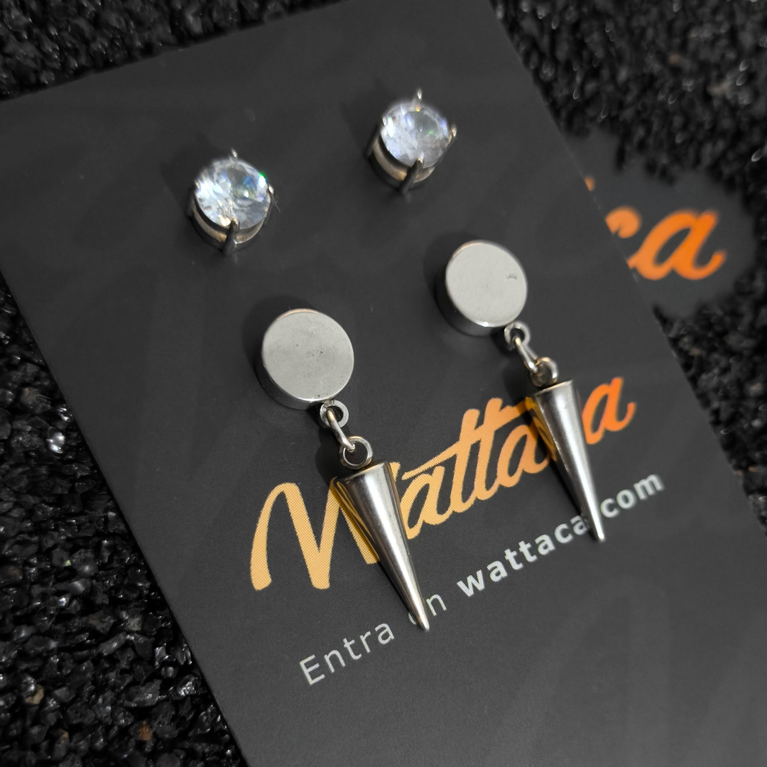 Set de 2 Pares de Aretes Imantado Dagger Acero - Imagen 2