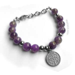 Pulsera San Benito Amatista 8mm Acero Inoxidable – Colección Mujer