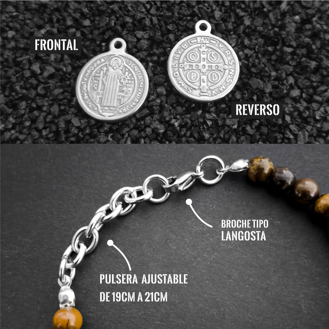 Pulsera San Benito Ojo de Tigre 6mm Acero Inoxidable – Ajustable - Imagen 4