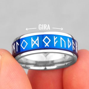 Anillo Giratorio Runas Vikingas Azul Vintage Premium 316L