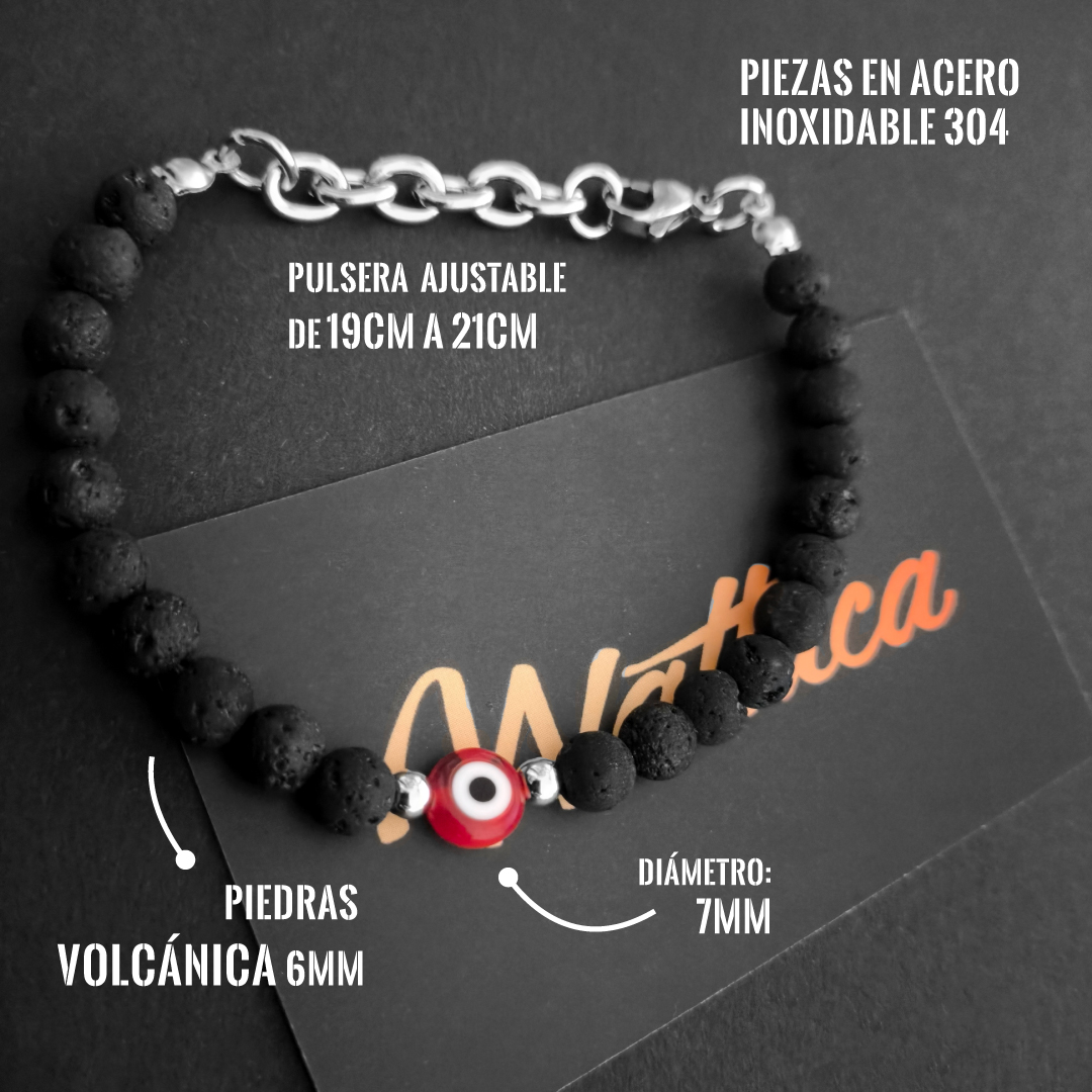 Pulsera Ojo Turco Rojo Volcánica 6mm Acero Inoxidable – Ajustable - Imagen 3