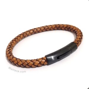 Pulsera Cuero Trenzado Caramelo
