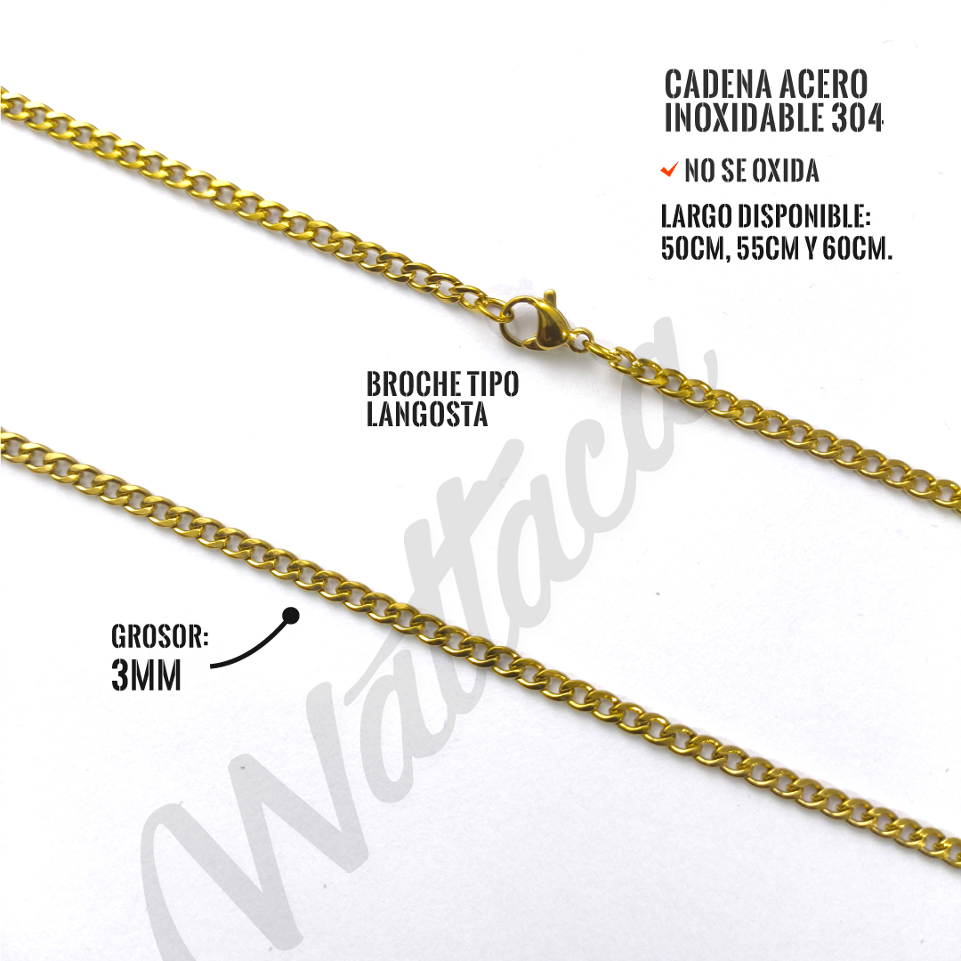 Collar Cubana Acero Inoxidable Gold 3mm - Imagen 3