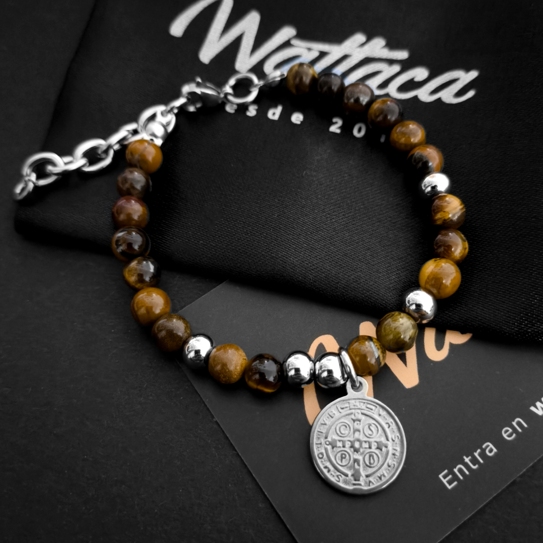 Pulsera San Benito Ojo de Tigre 6mm Acero Inoxidable – Ajustable - Imagen 5
