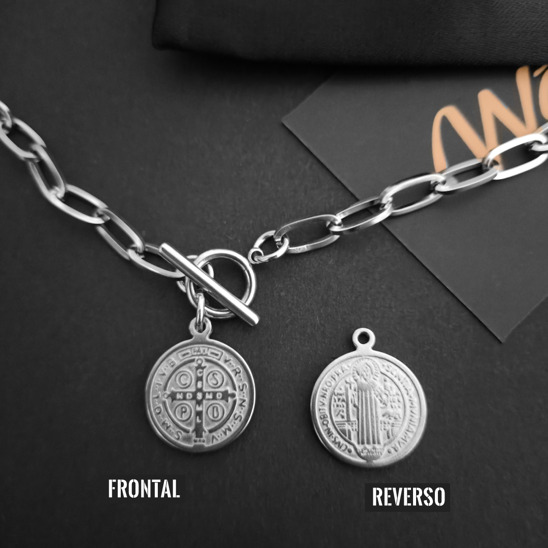 Collar San Benito Cadena Paperclip Acero Inoxidable - Imagen 4