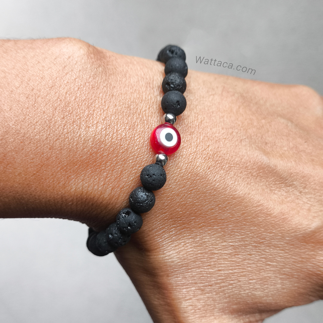 Pulsera Ojo Turco Rojo Volcánica 6mm Acero Inoxidable – Ajustable