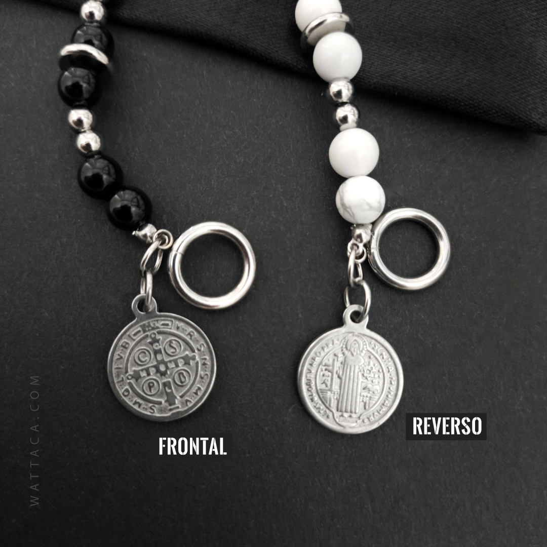 Pulsera San Benito Howlita Blanca 6mm + Acero Inoxidable - Imagen 4