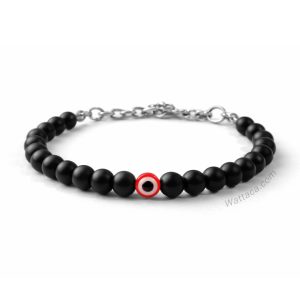 Pulsera Ojo Turco Rojo Ónix Mate 6mm  – Ajustable