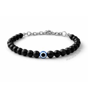 Pulsera Ojo Turco Azul Ónix Mate 6mm  – Ajustable