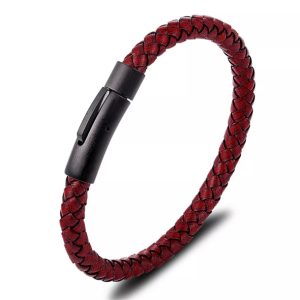 Pulsera Cuero Trenzado Vinotinto