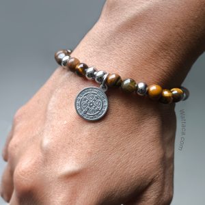Pulsera San Benito Ojo de Tigre 6mm Acero Inoxidable – Ajustable