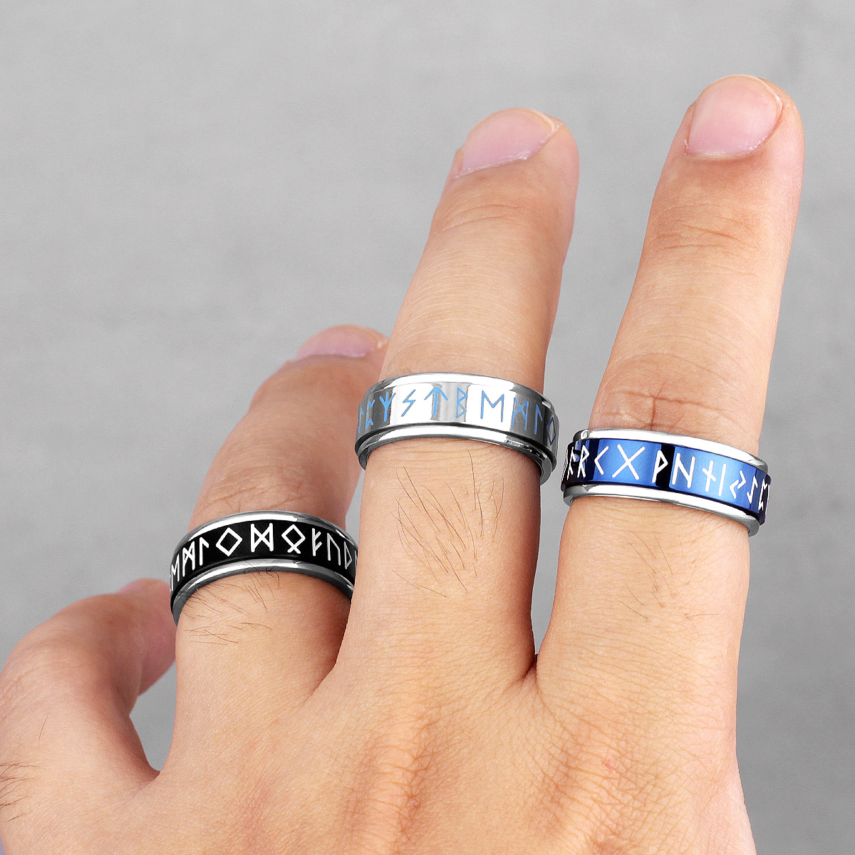 Anillo Giratorio Runas Vikingas Black Vintage Premium 316L - Imagen 4