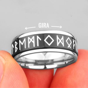 Anillo Giratorio Runas Vikingas Black Vintage Premium 316L