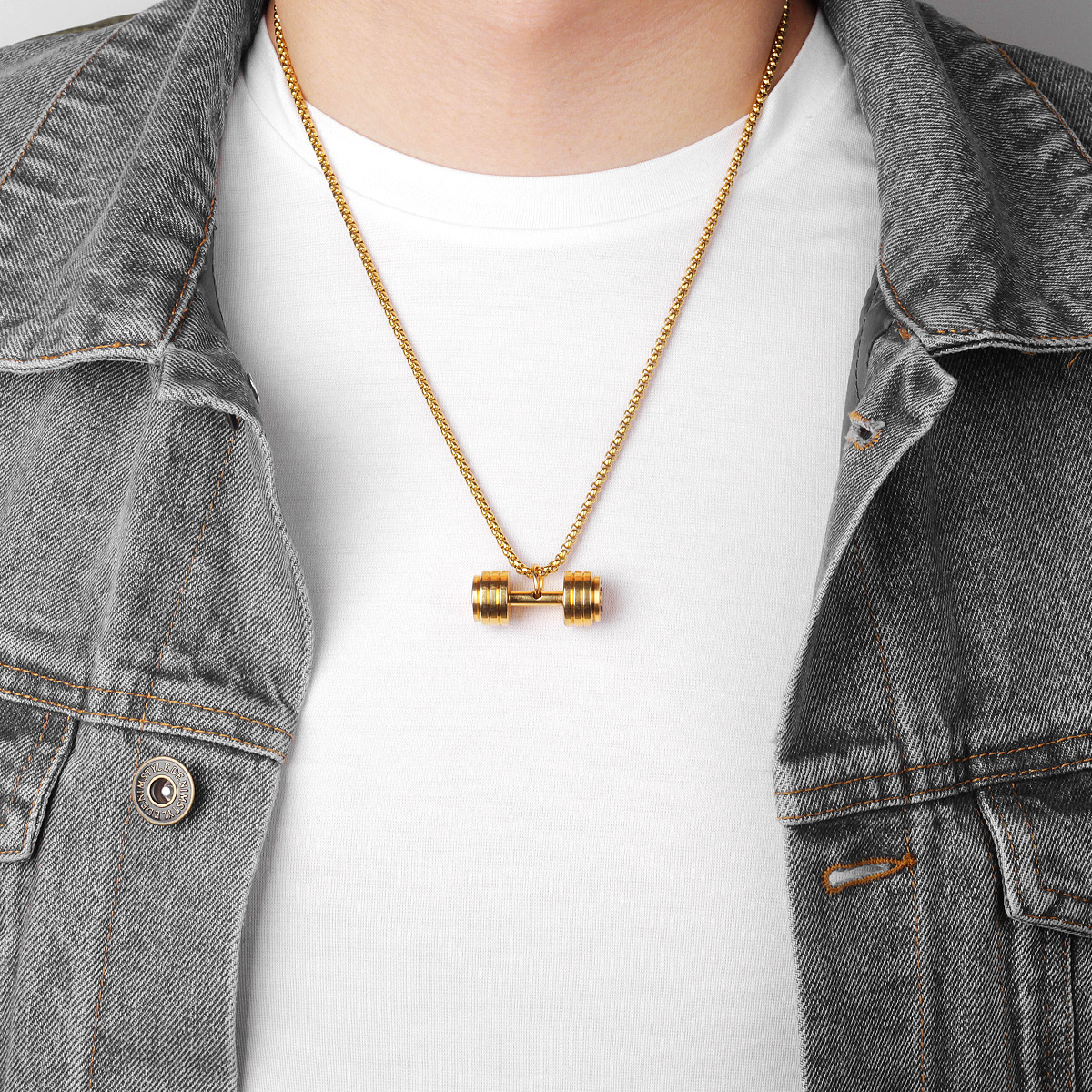 Collar Power Dumbbell Gold Acero Inoxidable 316L - Imagen 4