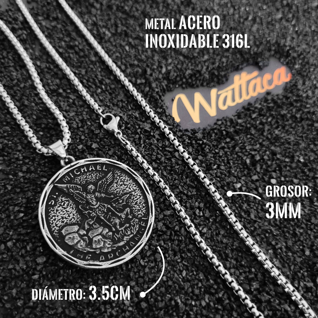 Collar San Miguel Arcángel Silver Acero Premium 316L - Imagen 3