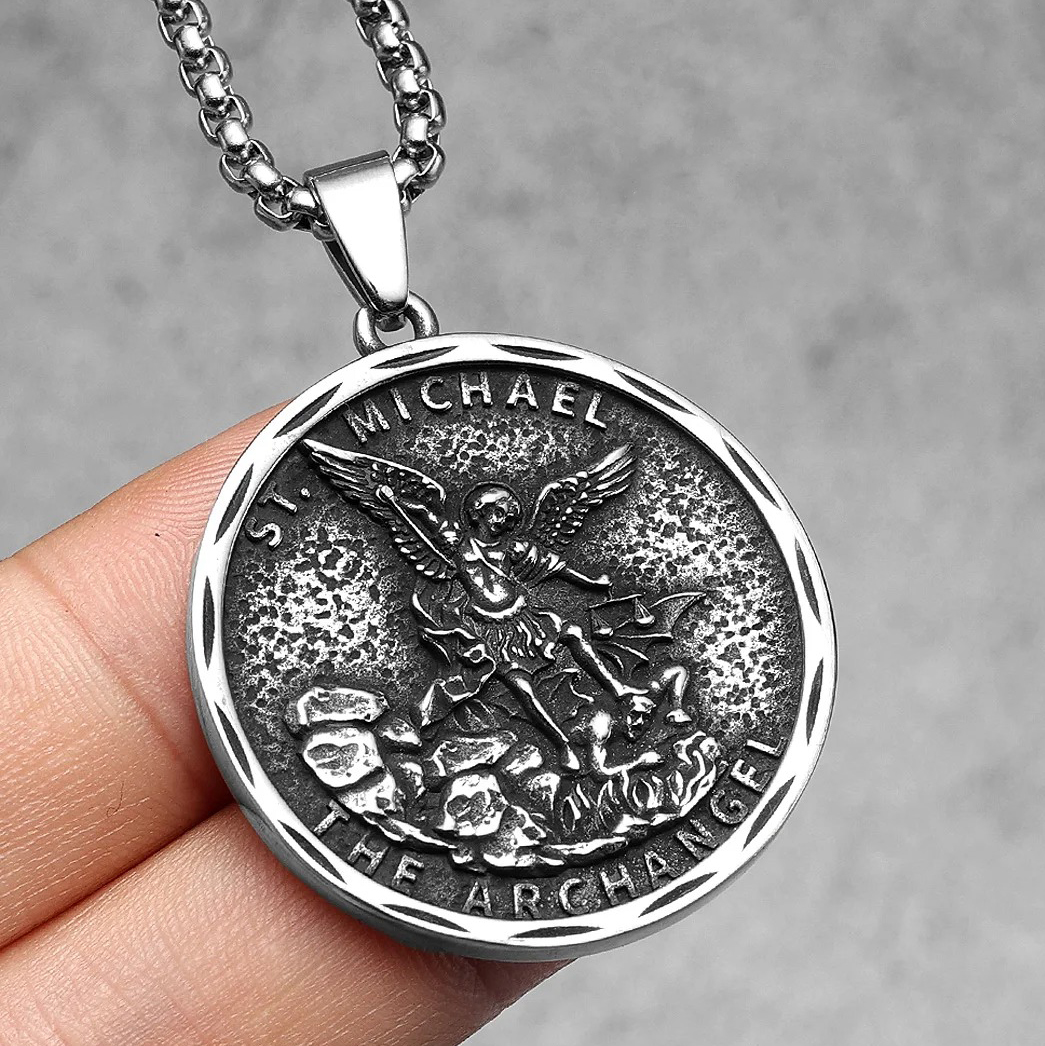 Collar San Miguel Arcángel Silver Acero Premium 316L - Imagen 2
