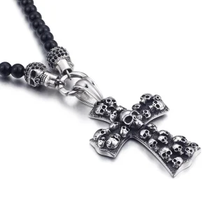 Collar Cruz Skull Acero Inoxidable Onix 8mm