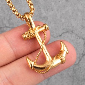 Collar Ancla Mar Adentro Dorado Acero Inoxidable 316L