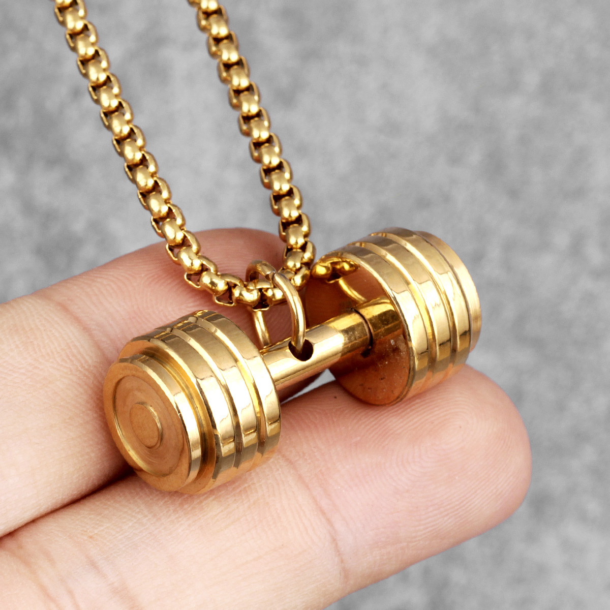 Collar Power Dumbbell Gold Acero Inoxidable 316L