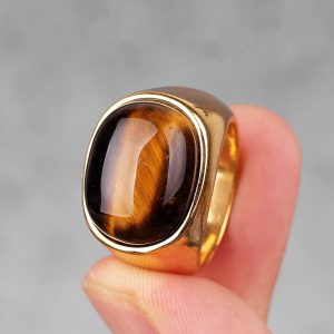 Anillo Glow Gold Ojo de Tigre Acero Premium 316L