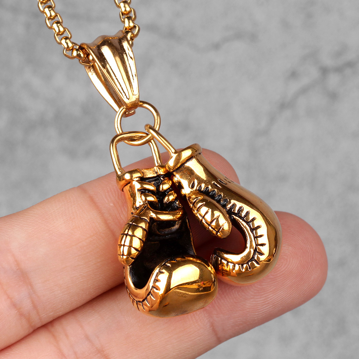 Collar Boxing Gloves Gold Acero Inoxidable 316L