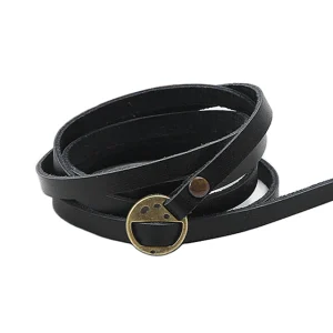 Pulsera Cuero Negro Vueltas
