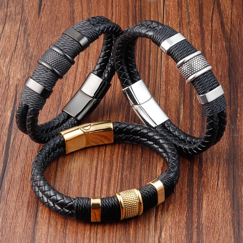 Pulsera Esben Negro Cuero Trenzado, Acero Inoxidable - Imagen 5
