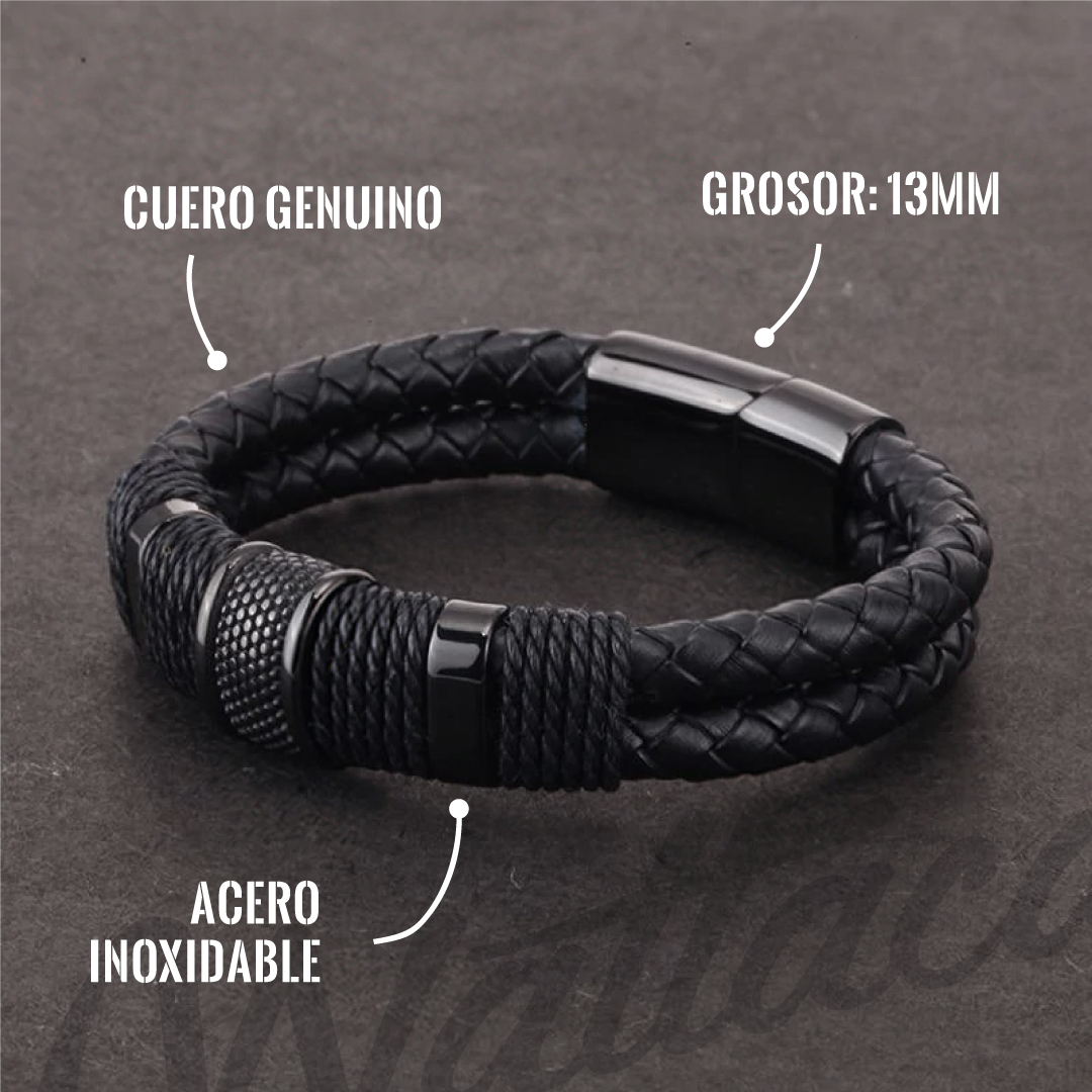 Pulsera Esben Negro Cuero Trenzado, Acero Inoxidable - Imagen 3