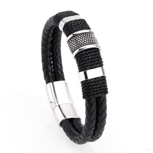 Pulsera Esben Cuero Genuino Trenzado, Acero Inoxidable