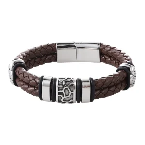Pulsera Winchester Marrón Cuero Genuino Trenzado, Acero Inoxidable