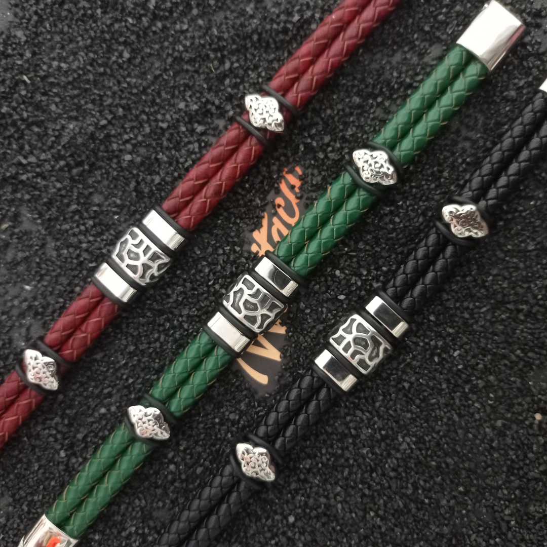 Pulsera Winchester Vinotinto Cuero Genuino Trenzado, Acero Inoxidable - Imagen 4