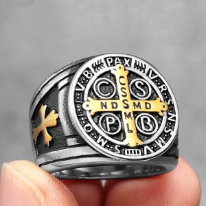 Anillo San Benito Abad Silver/Gold Acero Premium 316L