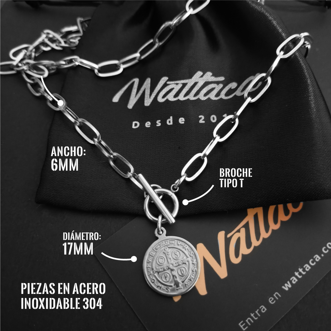 Collar San Benito Cadena Paperclip Acero Inoxidable - Imagen 3
