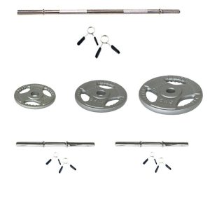 Kit de barra de 1.80m, mancuernas y discos de pesas